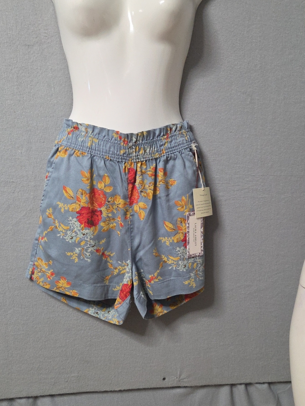 Laura Ashley Blue Floral Elastic-Waist Summer Shorts
